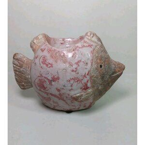VTG Handmade Cement Glazed Folk Art Fish Tea Light Holder Nautical Home Decor